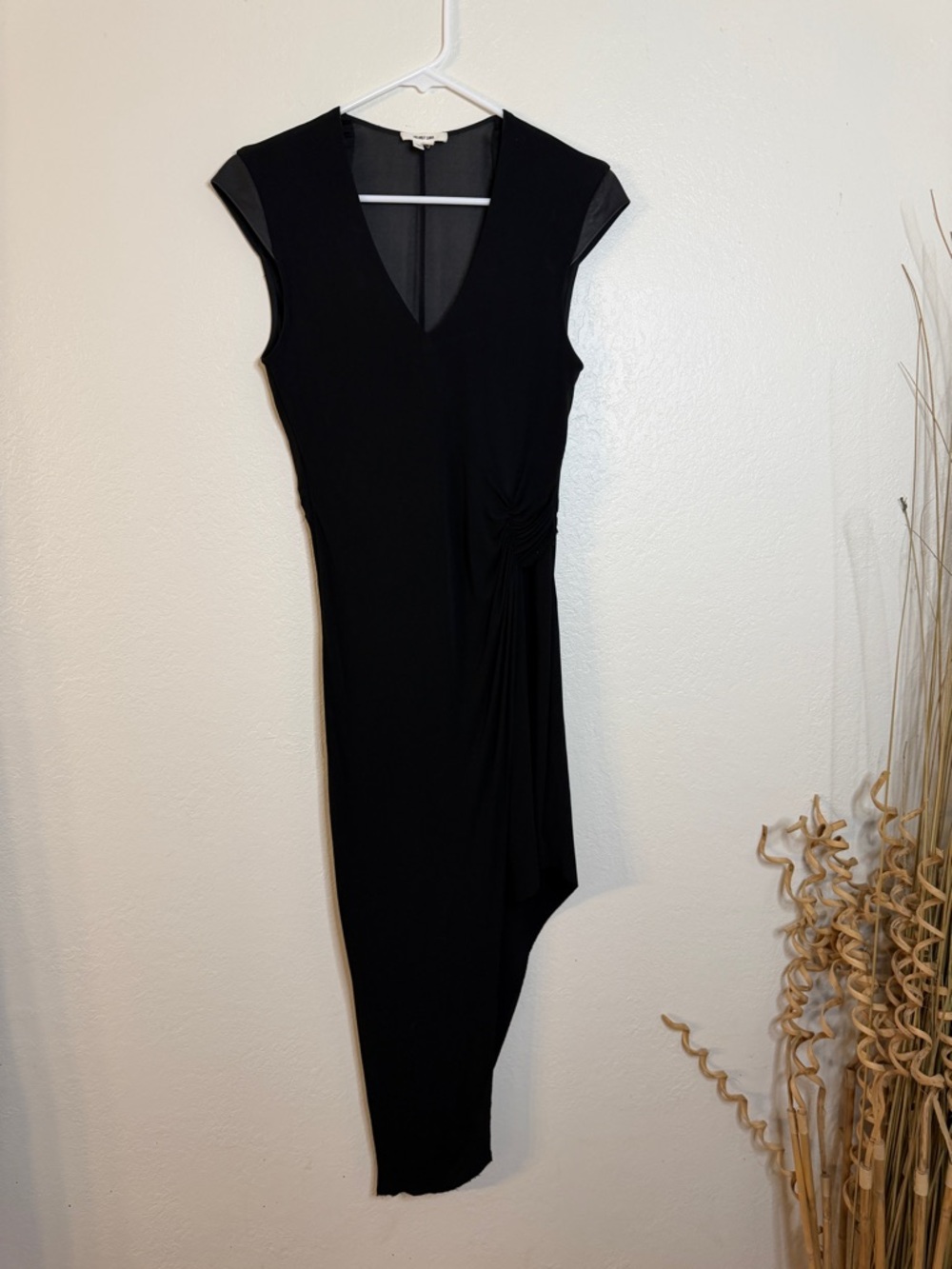 Helmut Lang Black Asymmetrical Cap-Sleeve Dress